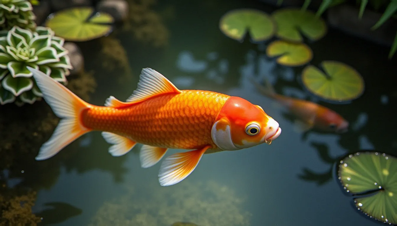 Un poisson koï nageant dans un bassin de jardin clair et sain